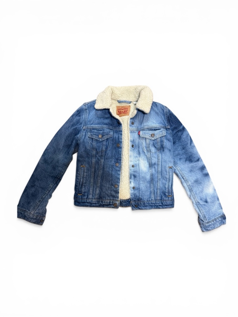 Custom Levi's Blue Denim Jacket with Cream faux Sherpa lining